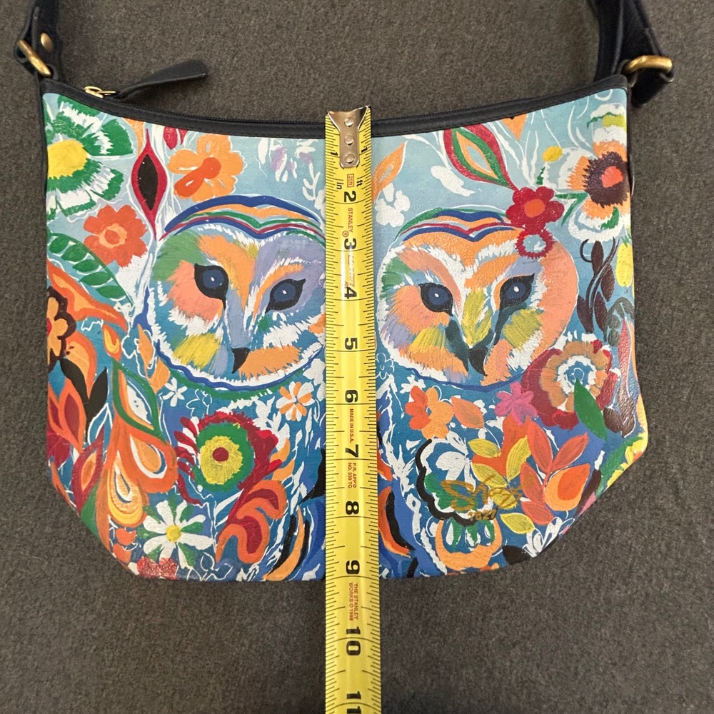 Artistic Expressions by Sharif Hand Painted Leather Owl Crossbody Bag Boho - Picture 14 of 16